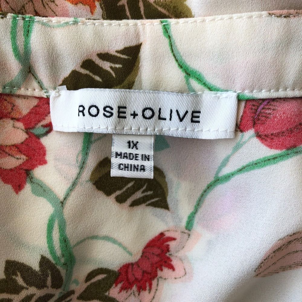 Rose + Olive Women's Peasant Blouse Plus 1X Floral Boho Pleated Chiffon 3/4 Slv - Picture 3 of 9